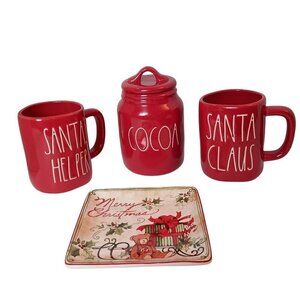 Rae Dunn Artisan Collection Christmas Items Santa Cups, Cocoa Jar, Cookie Plate